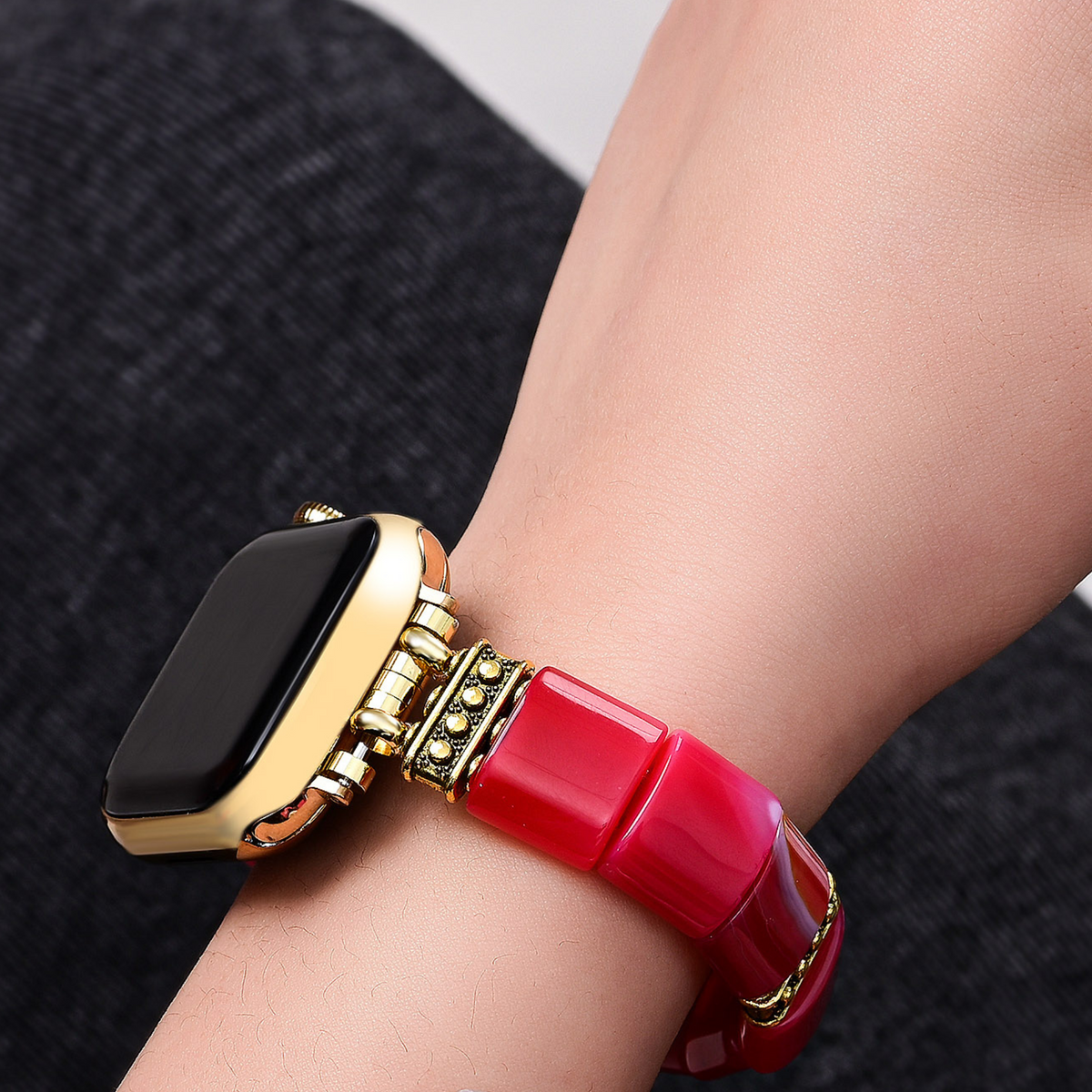 Cinturino elasticizzato in Agata Ruby Essence per Apple Watch