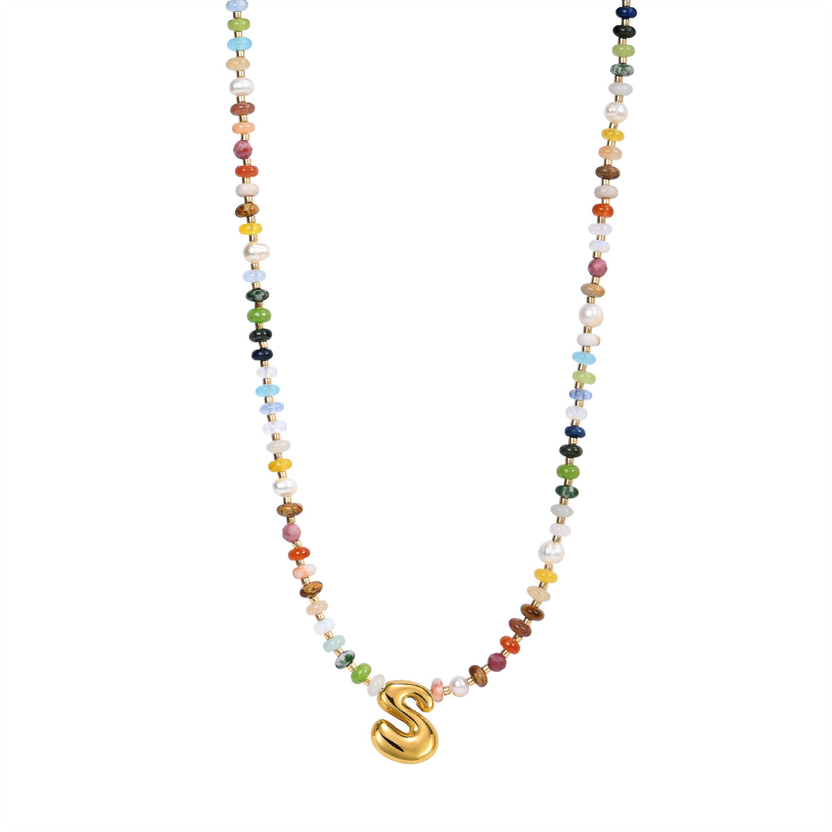 Collana con lettere a bolle multicolore