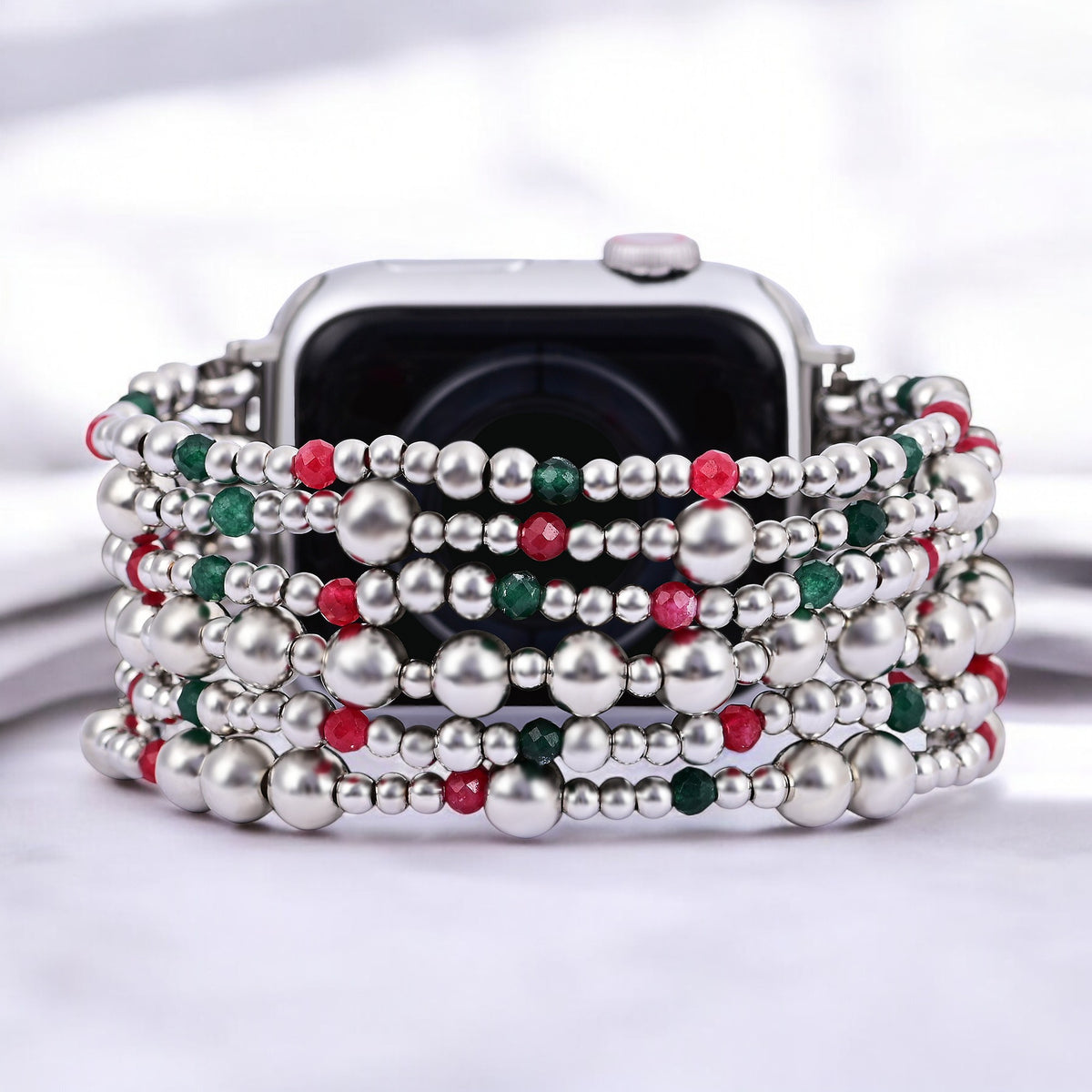 Cinturino elastico magico argento natalizio per Apple Watch