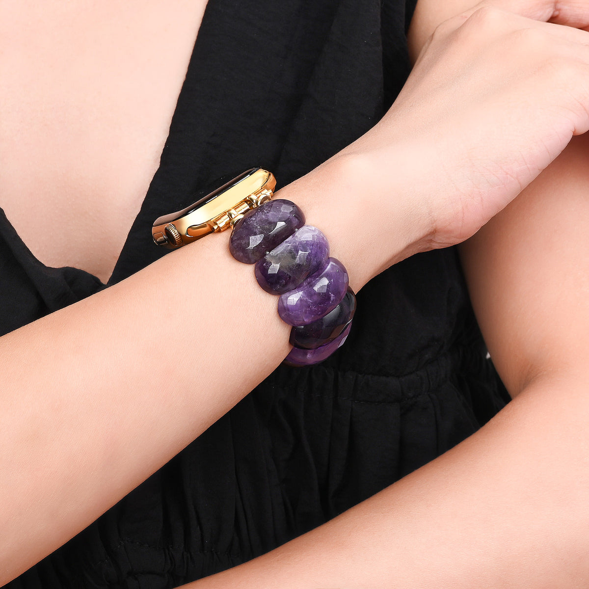 Cinturino elasticizzato per Apple Watch con protezione in ametista curativa