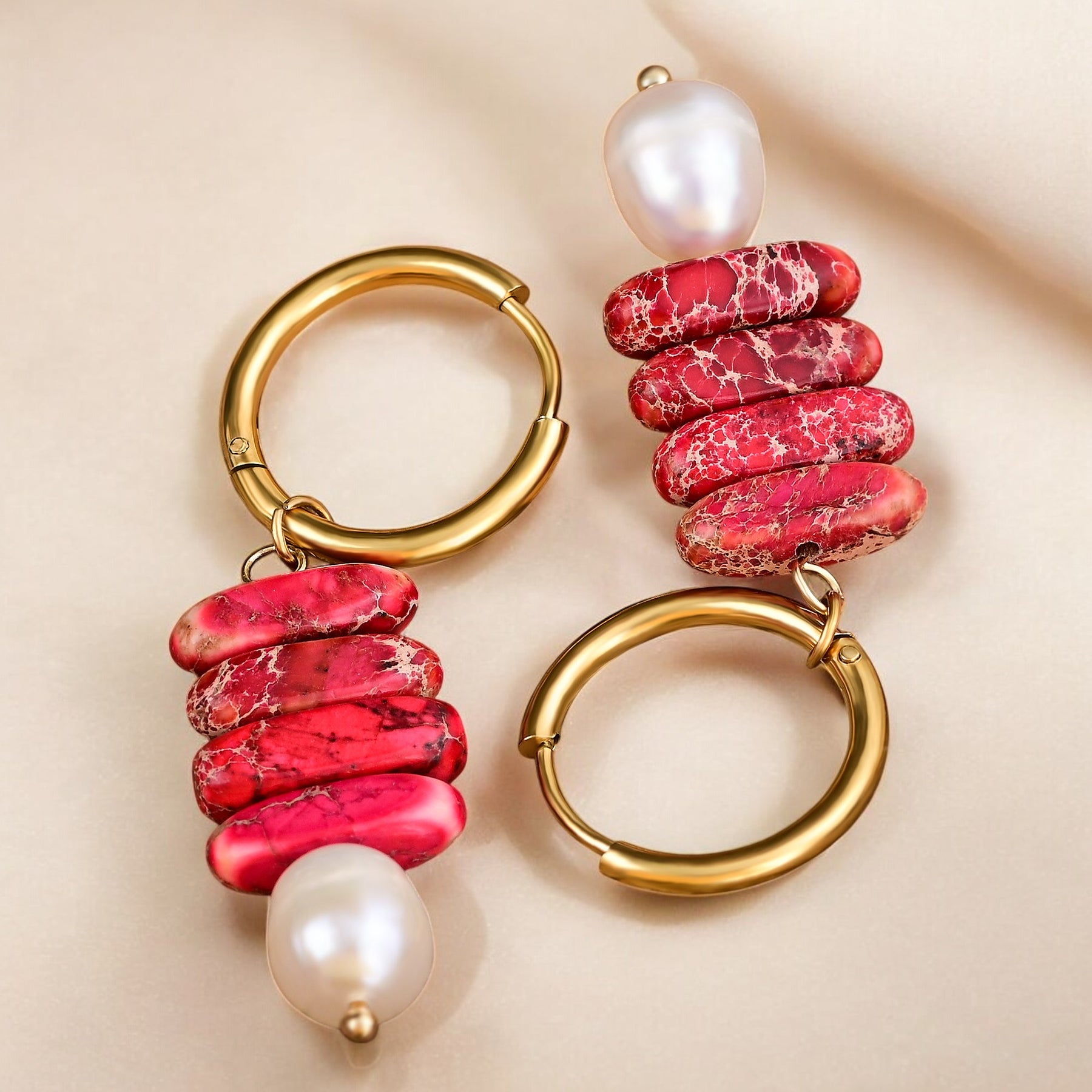 Orecchini a cerchio Ocean Bliss con perla e diaspro giada