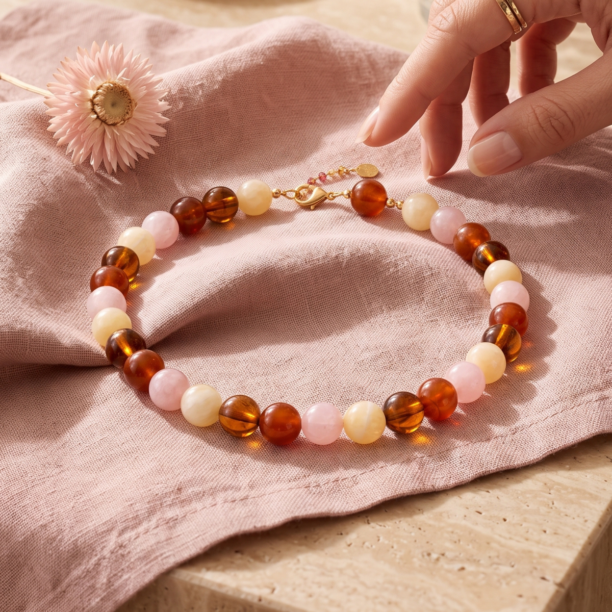 Collana con perline rosa chunky