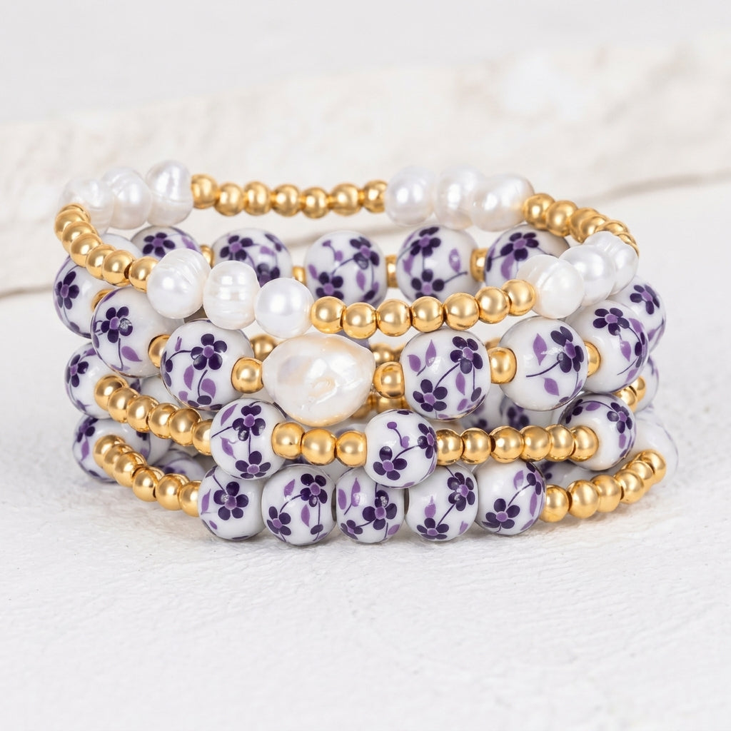 Set di bracciali Porcelain Garden Violet Bloom