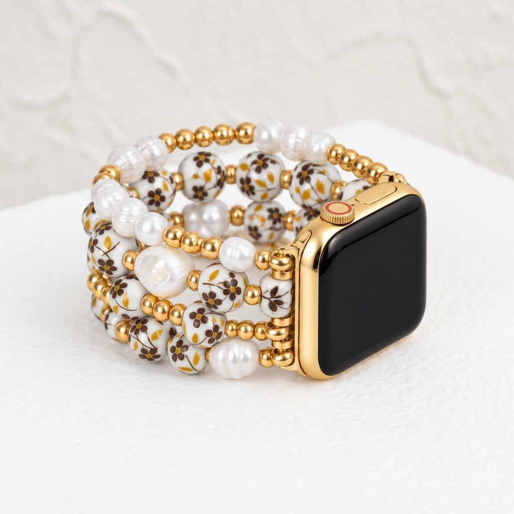 Cinturino Apple Watch Porcelain Garden Golden Meadow