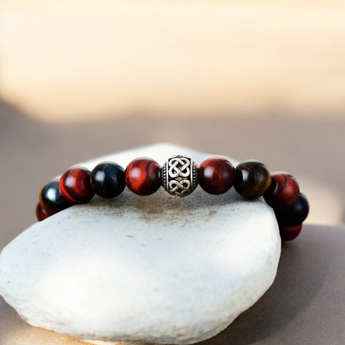 Braccialetto da uomo con Buddha in Occhio di Tigre Rosso