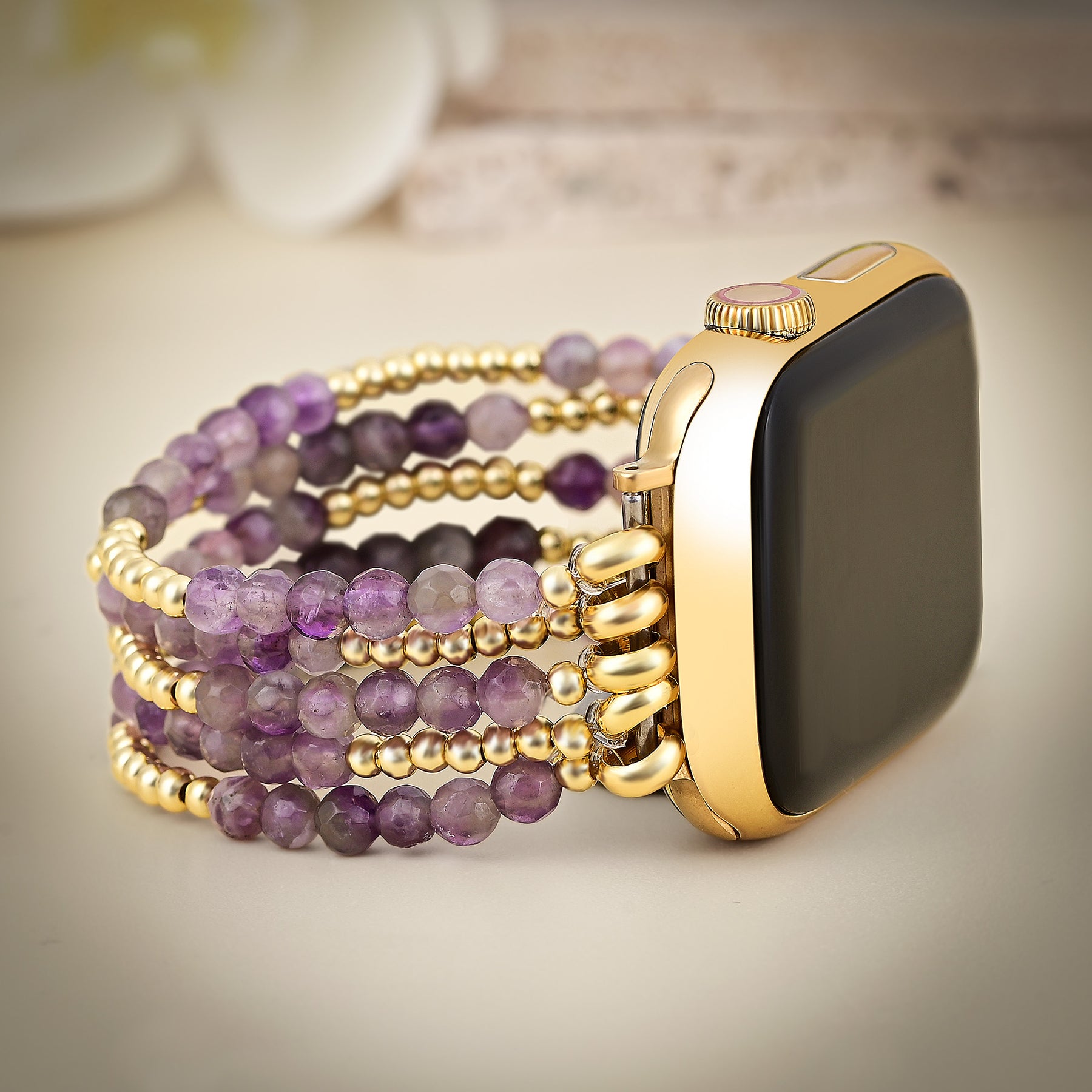 Cinturino elasticizzato Golden Violet Amethyst per Apple Watch