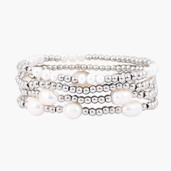 Set di Bracciali in Perle e Argento