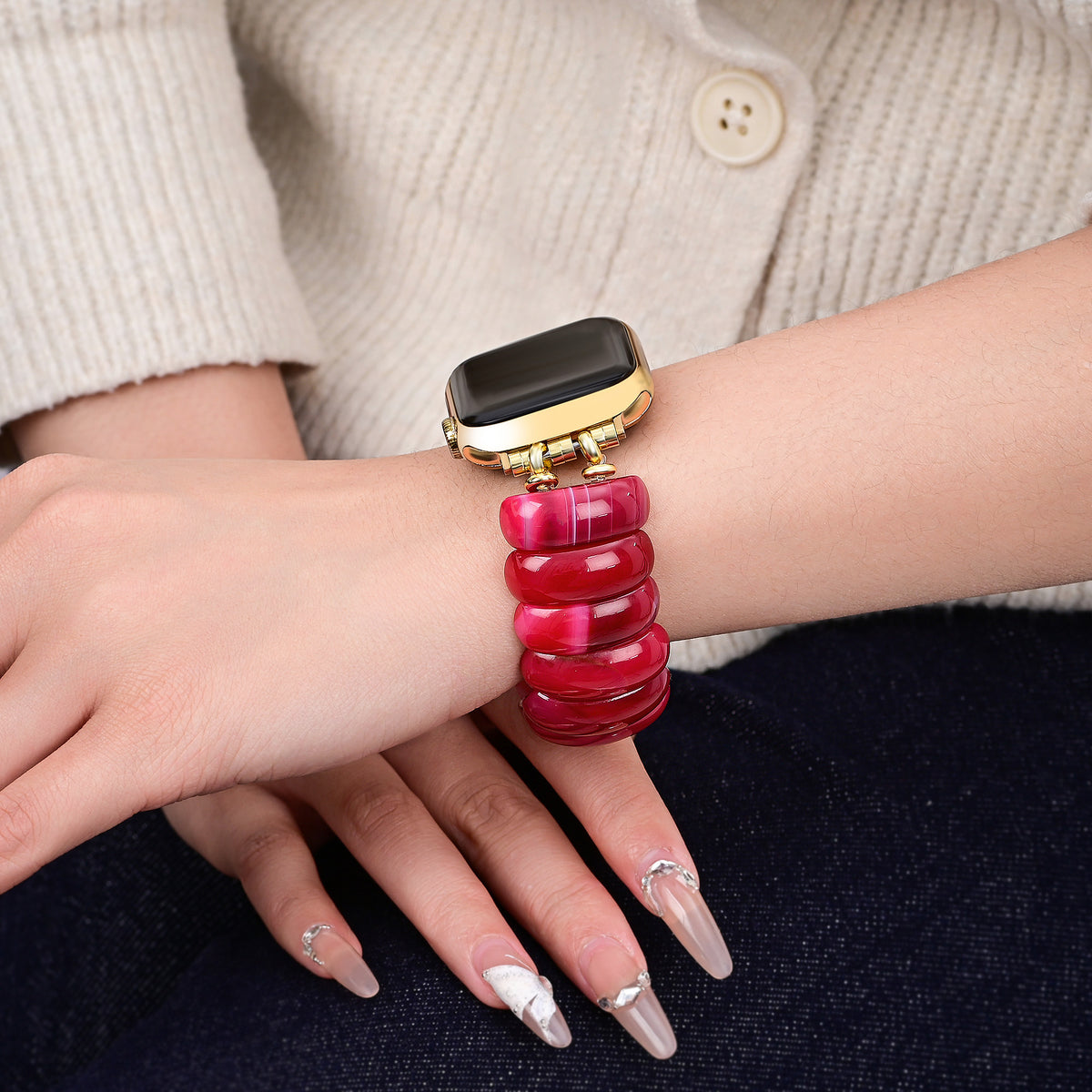 Cinturino Elasticizzato Apple Watch in Agata Mirage Cremisi