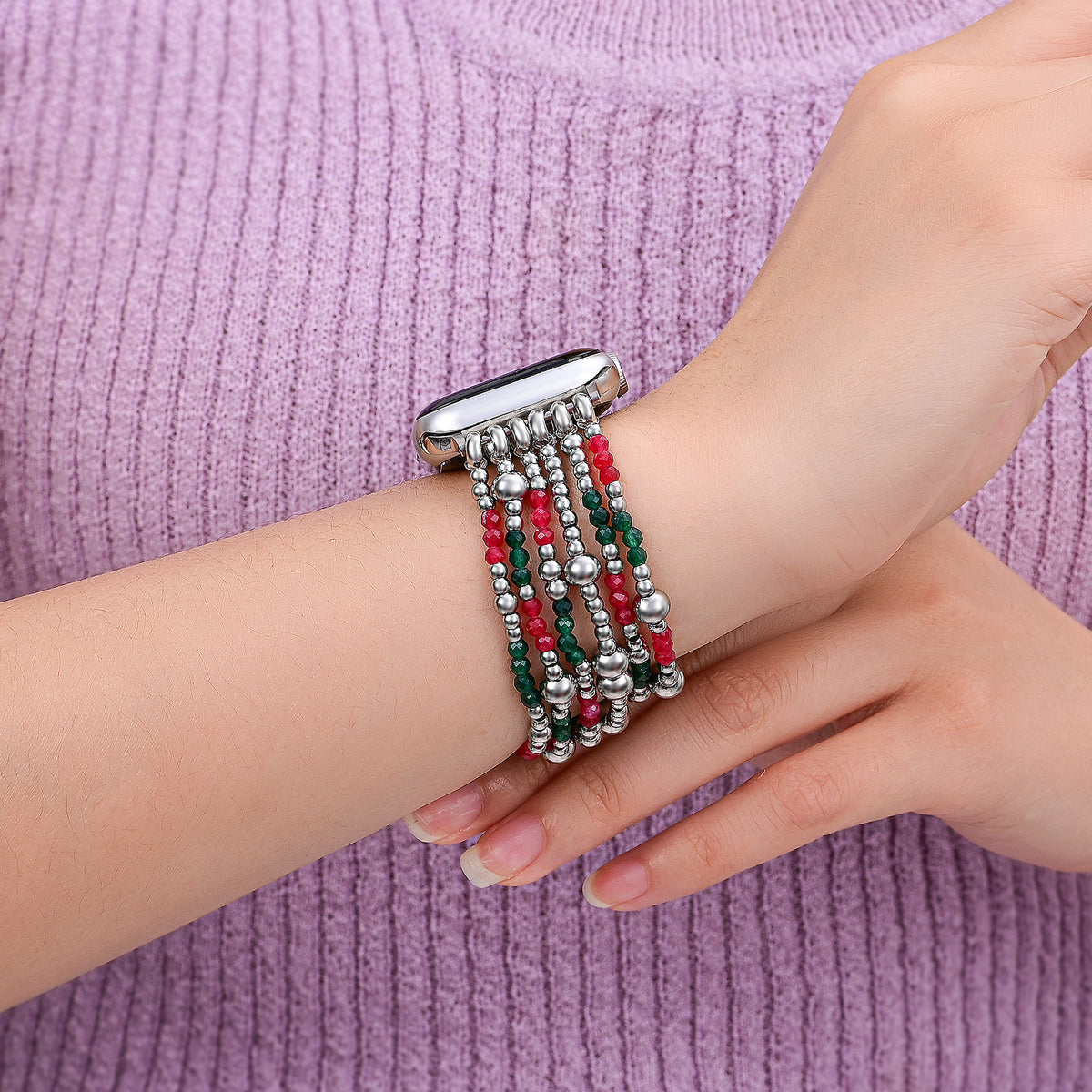 Elegante cinturino elastico argento festivo per Apple Watch