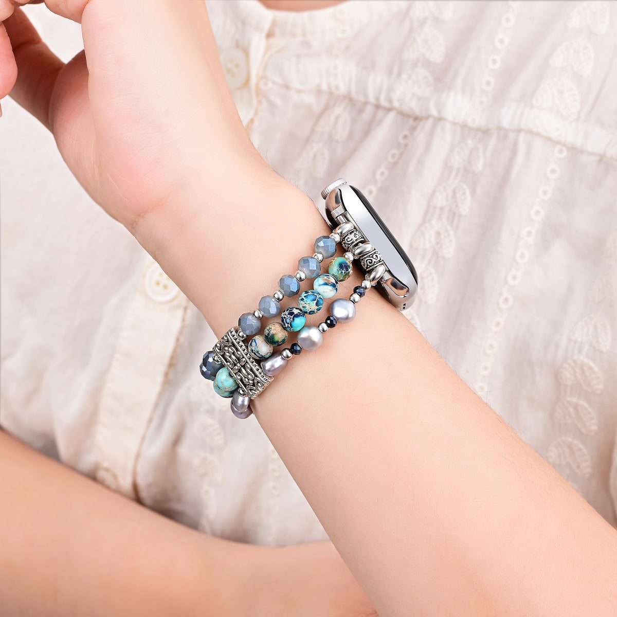 Cinturino Artigianale in Giada Nomade Elasticizzato per Apple Watch