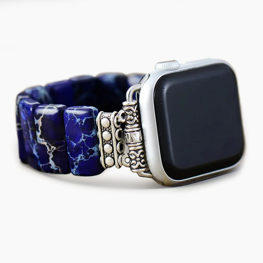 Cinturino elasticizzato Apple Watch in diaspro tibetano blu scuro