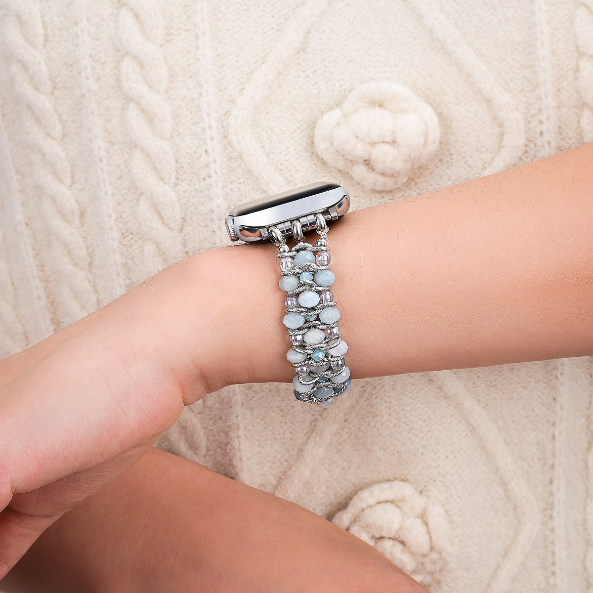 Cinturino intrecciato Apple Watch in zaffiro acquamarina
