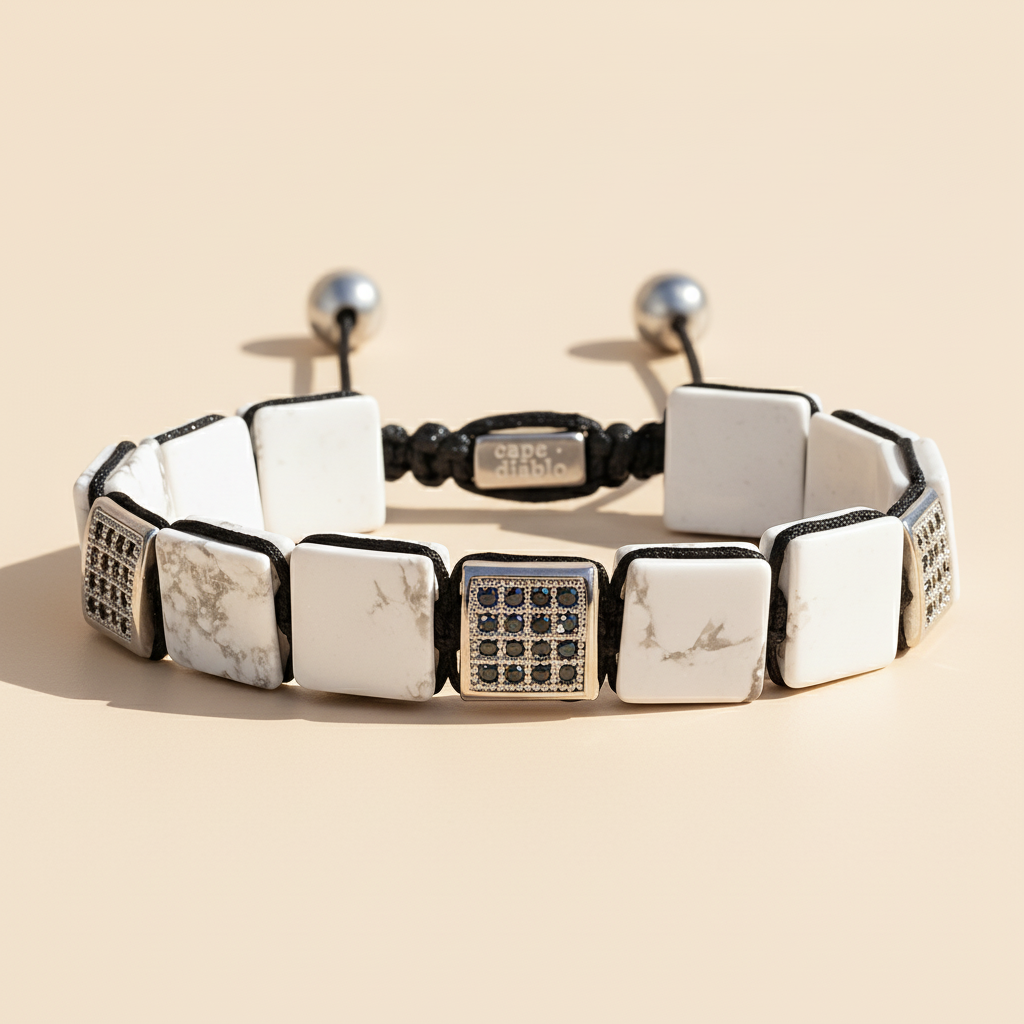 Braccialetto da uomo bianco con turchese