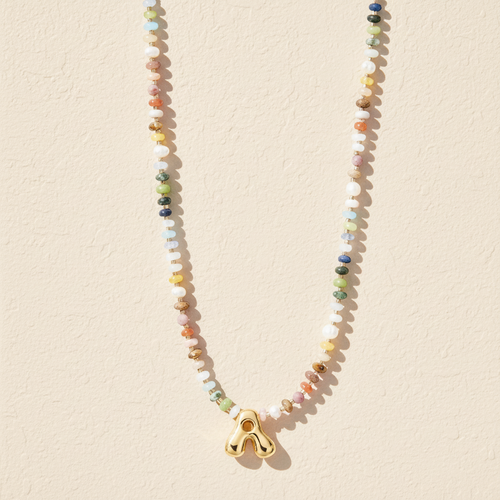 Collana con lettere a bolle multicolore