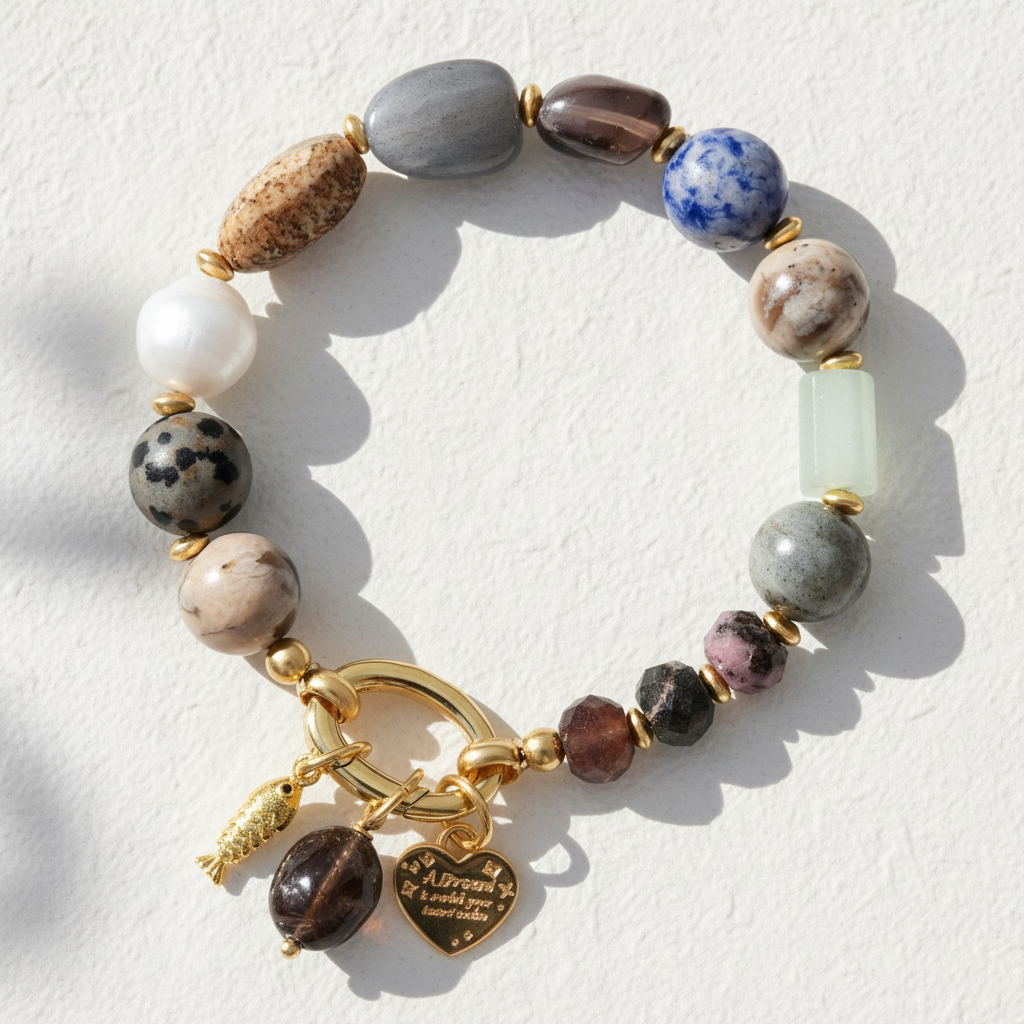 Braccialetto con ciondolo cuore di ossidiana