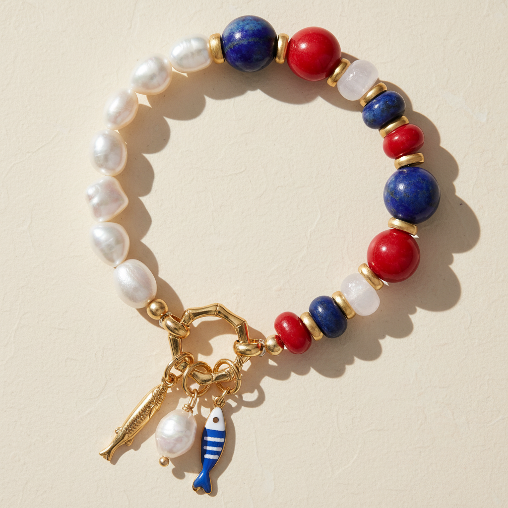 Braccialetto con ciondolo perla di lapis