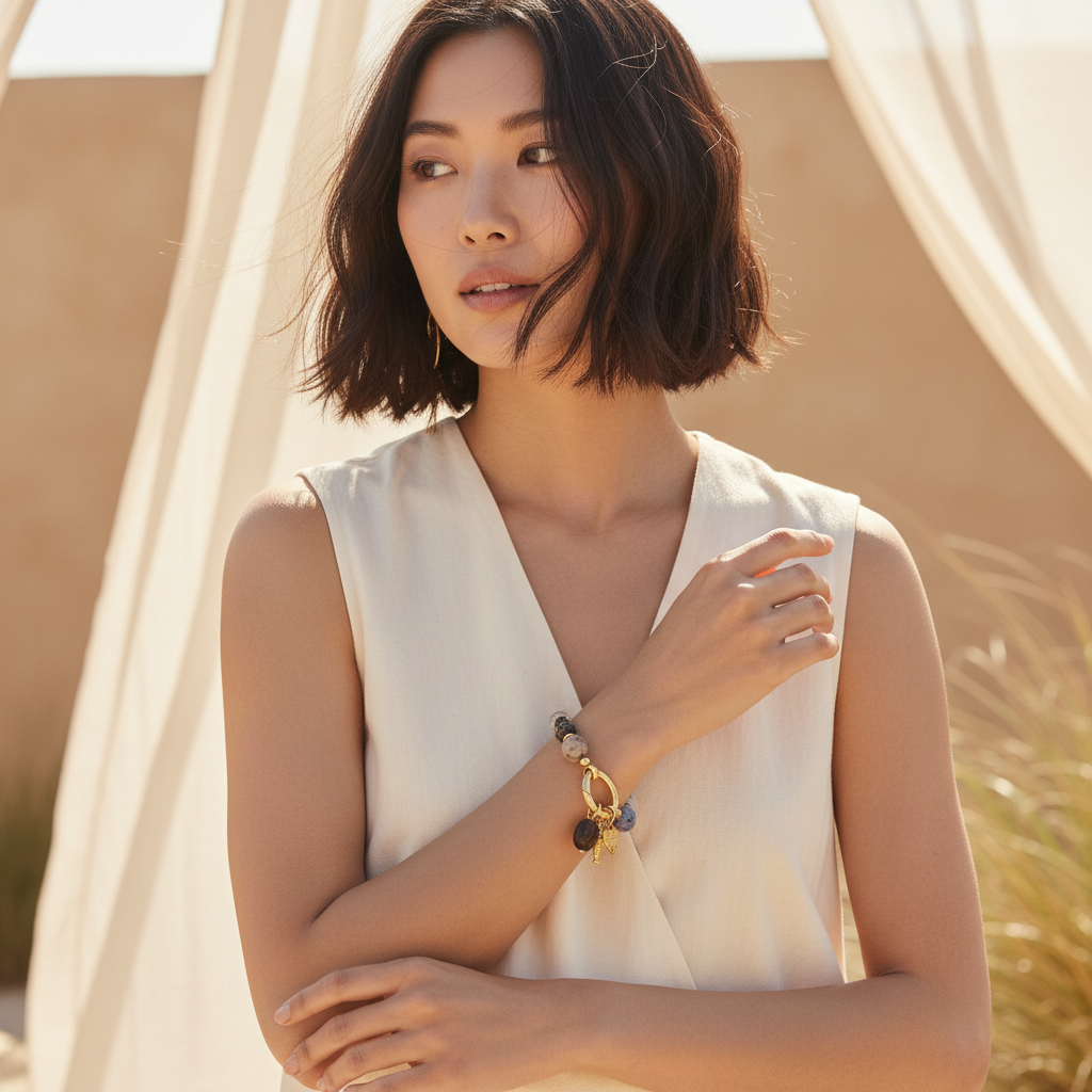 Braccialetto con ciondolo cuore di ossidiana