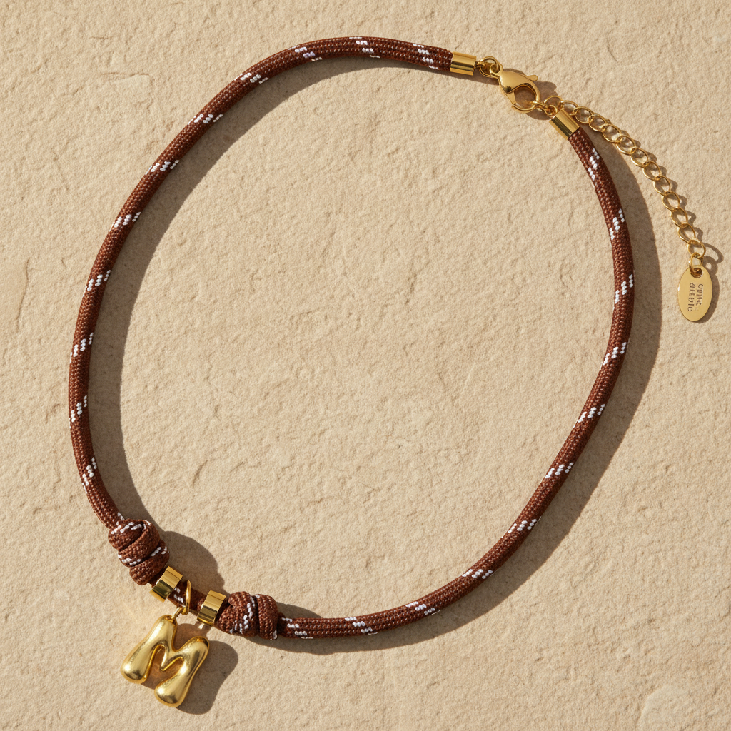 Collana con ciondolo a lettere a bolle dorate