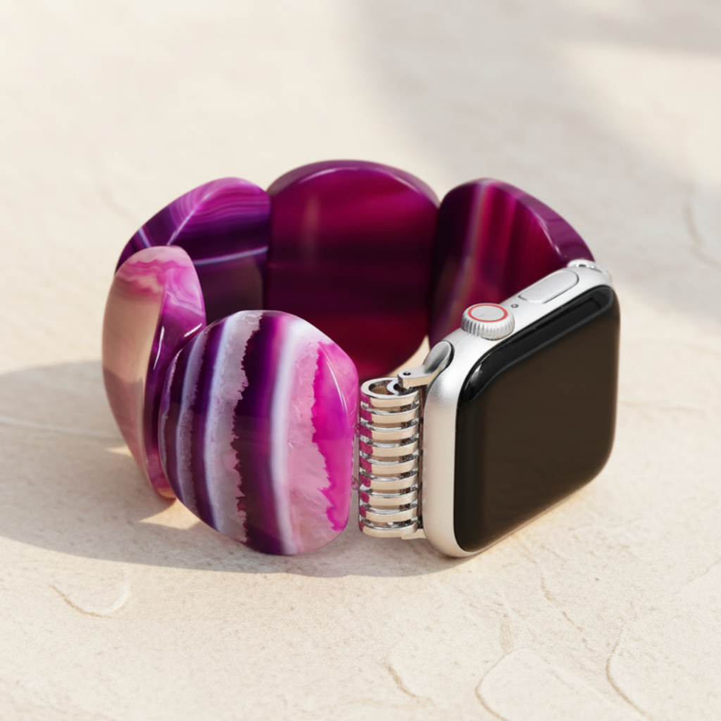 Cinturino elasticizzato Apple Watch in agata prugna mistica