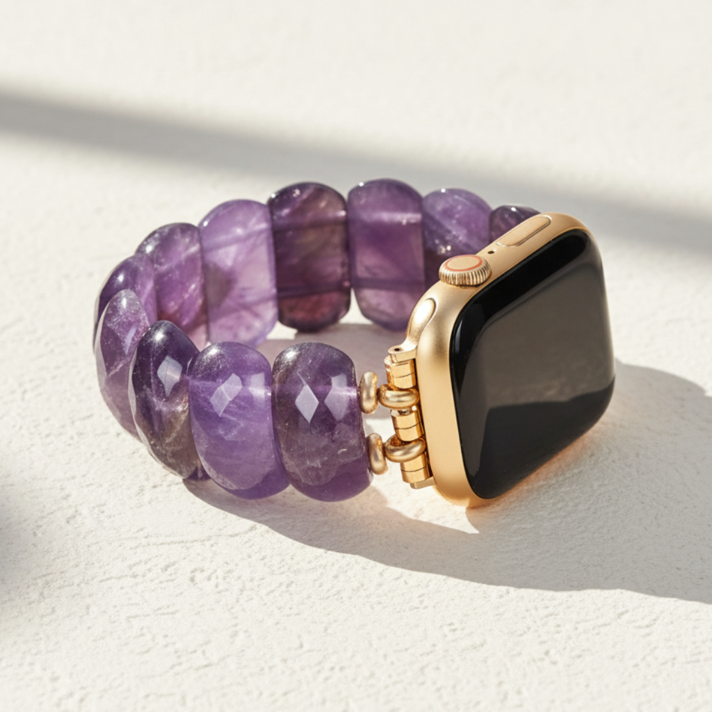 Cinturino elasticizzato per Apple Watch con protezione in ametista curativa