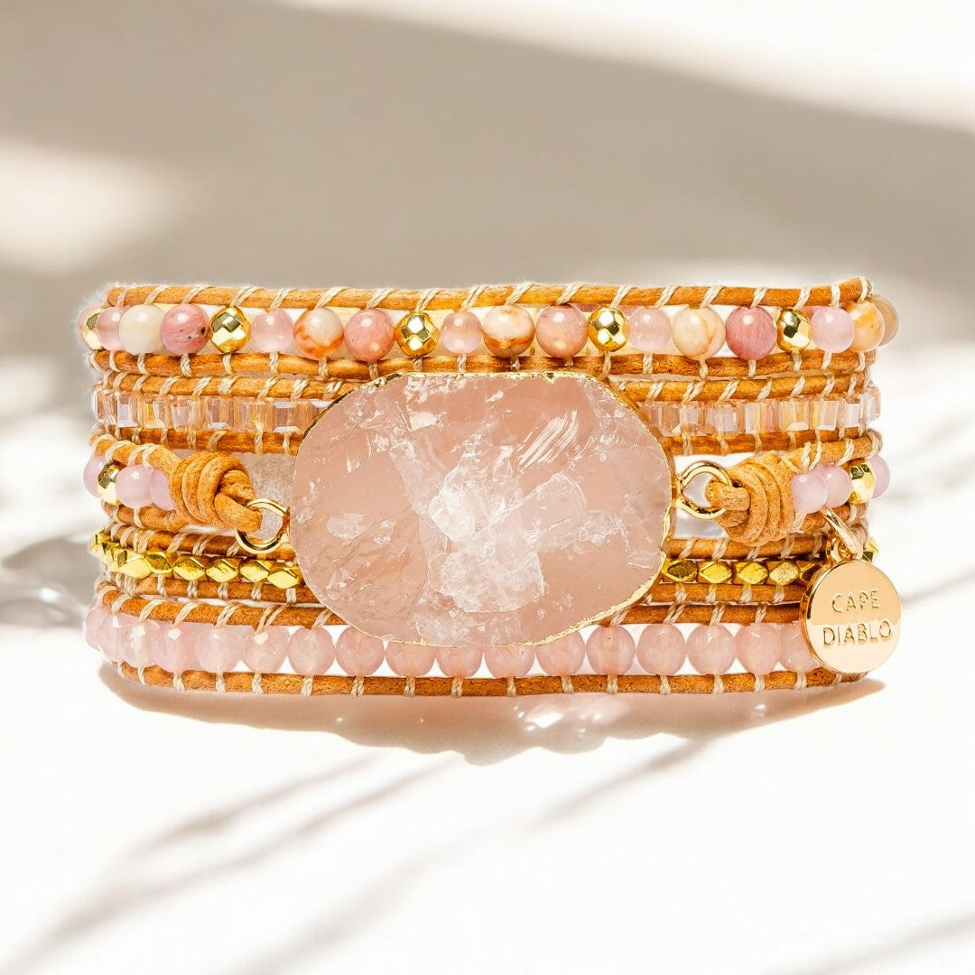 Bracciale in Quarzo Rosa Dorato