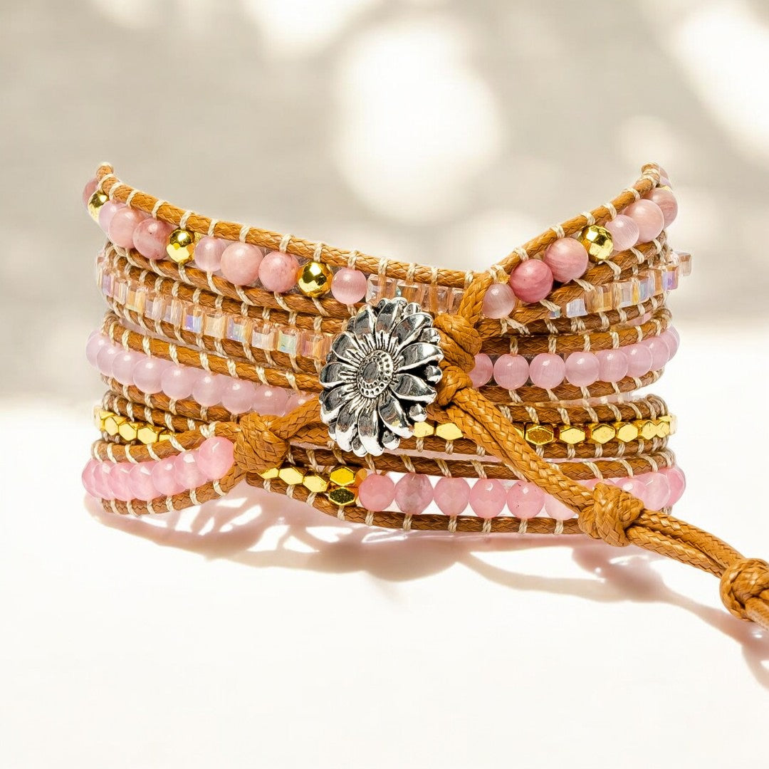 Bracciale in Quarzo Rosa Dorato