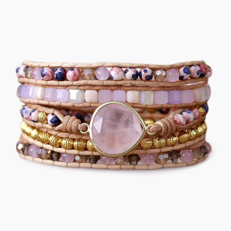 Bracciale avvolgente con splendore di quarzo rosa