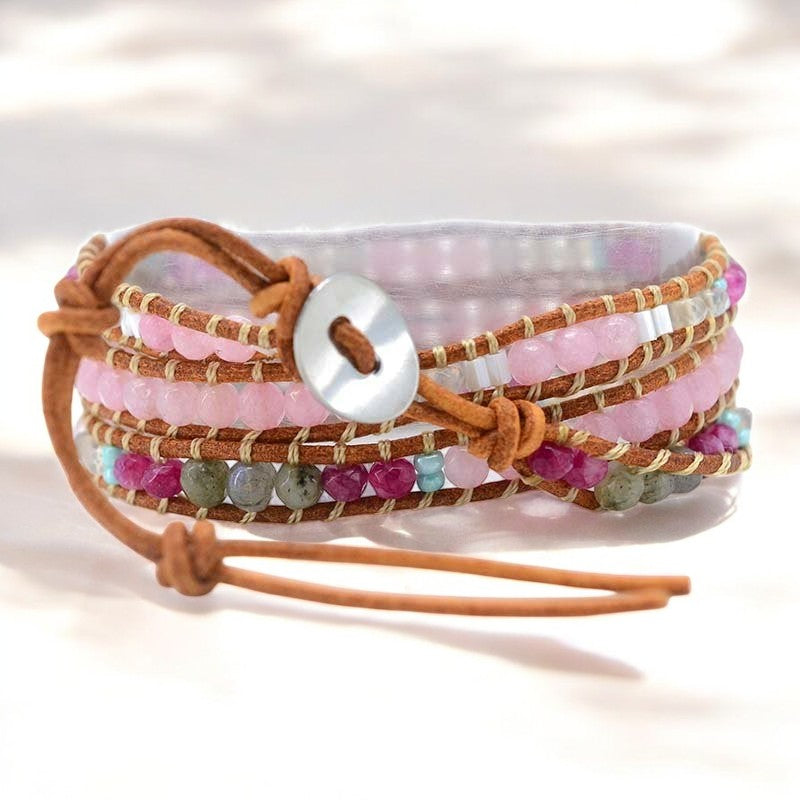 Bracciale avvolgente in quarzo rosa