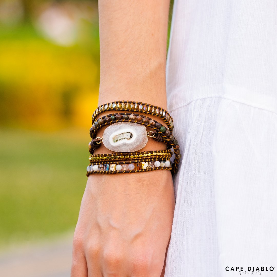 Moonlight Goddess Agate Wrap Bracelet - Cape Diablo
