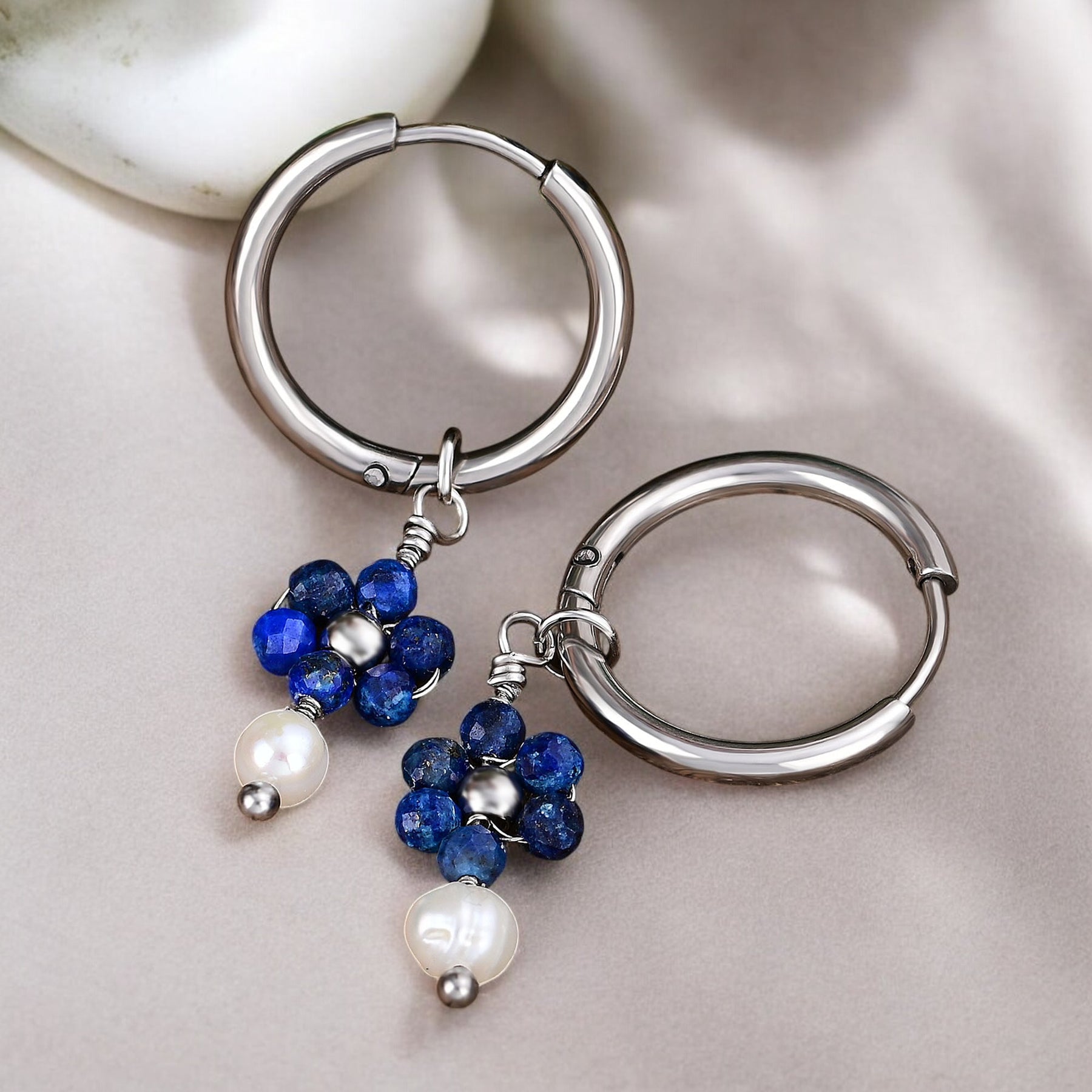 Orecchini a cerchio con perle e agata Golden Grace