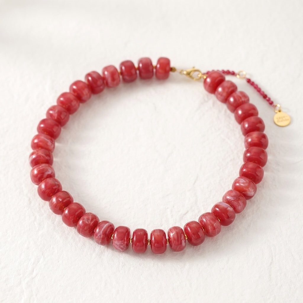 Collana a maglie grosse con fiori di rubino
