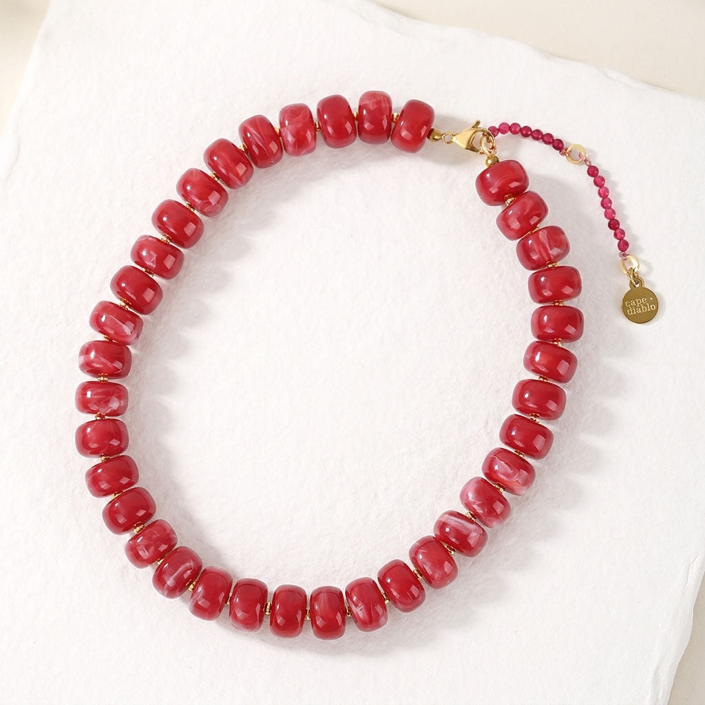 Collana a maglie grosse con fiori di rubino
