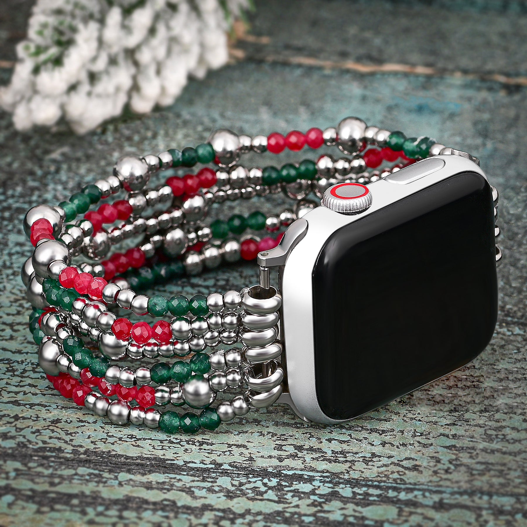 Cinturino elastico Apple Watch Festive Silver Elegance