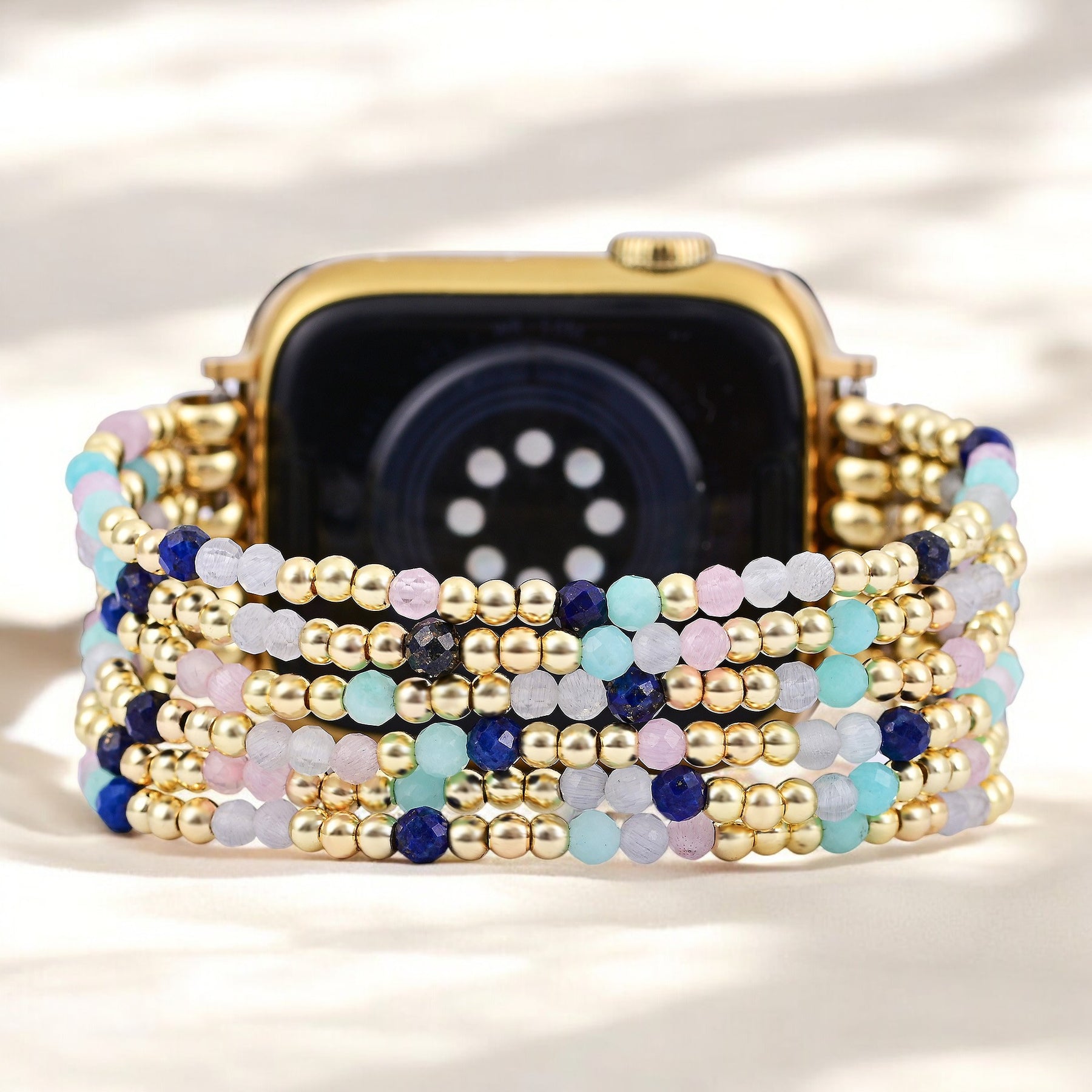 Cinturino elasticizzato Apple Watch in lapislazzuli e amazonite gioiello