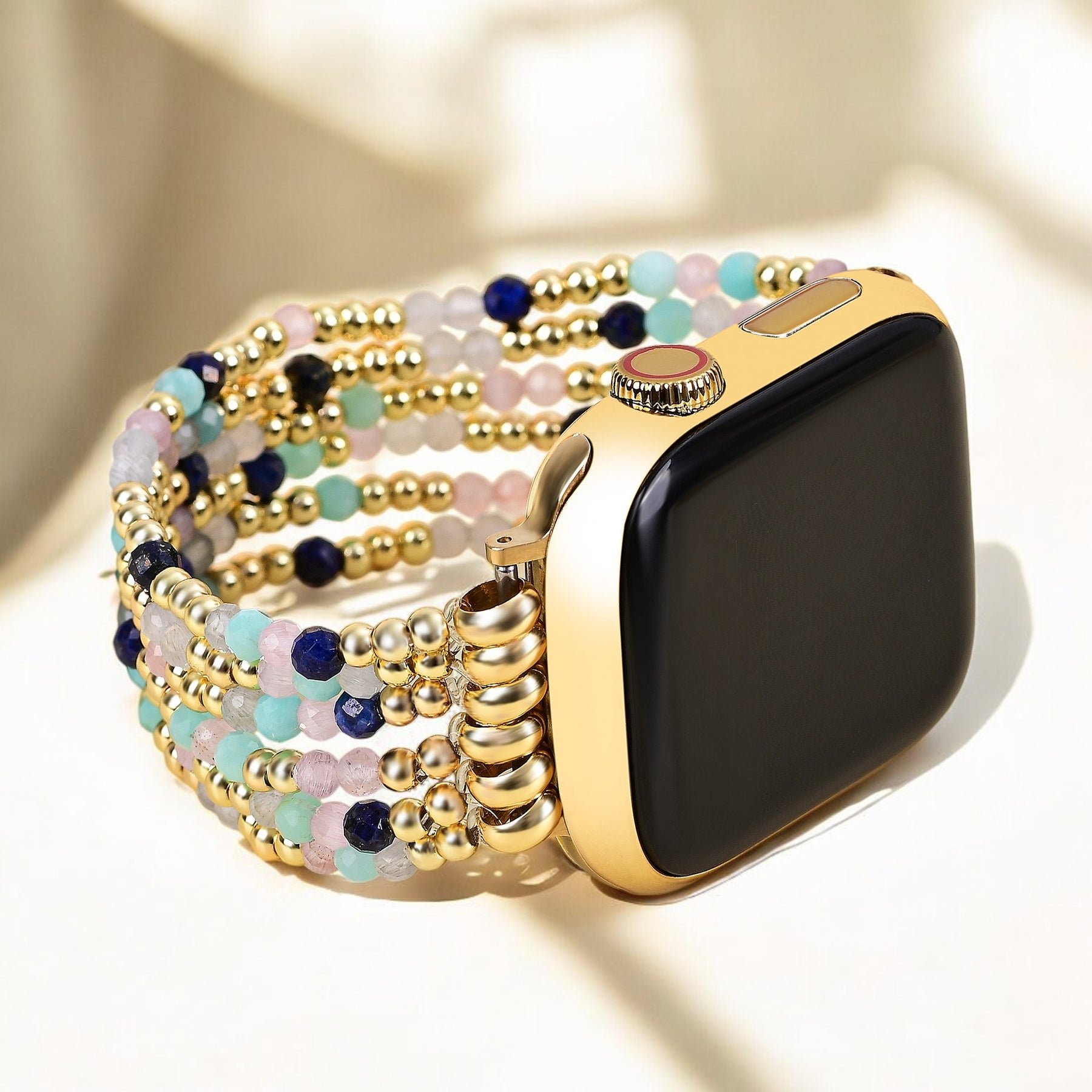 Cinturino elasticizzato Apple Watch in lapislazzuli e amazonite gioiello