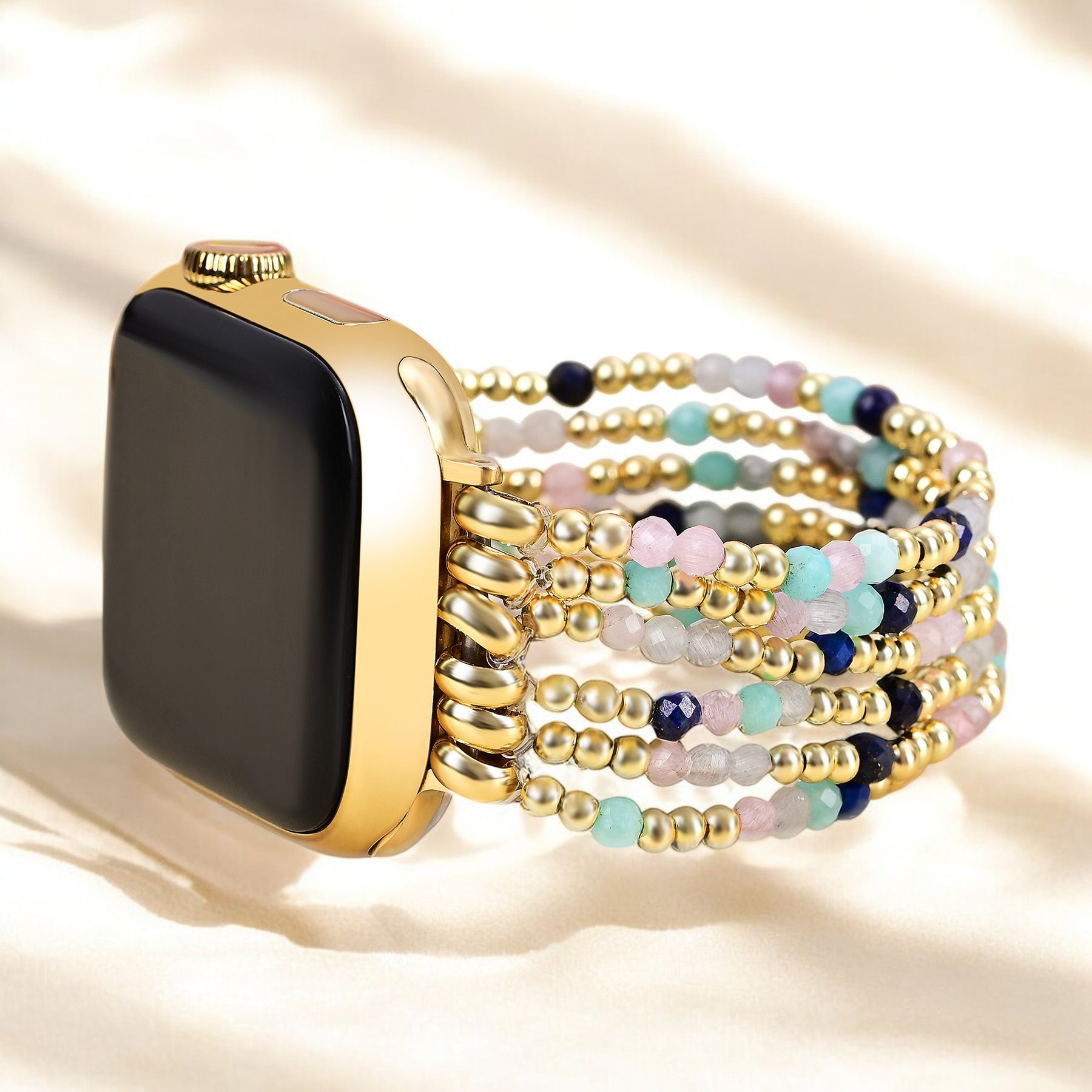 Cinturino elasticizzato Apple Watch in lapislazzuli e amazonite gioiello
