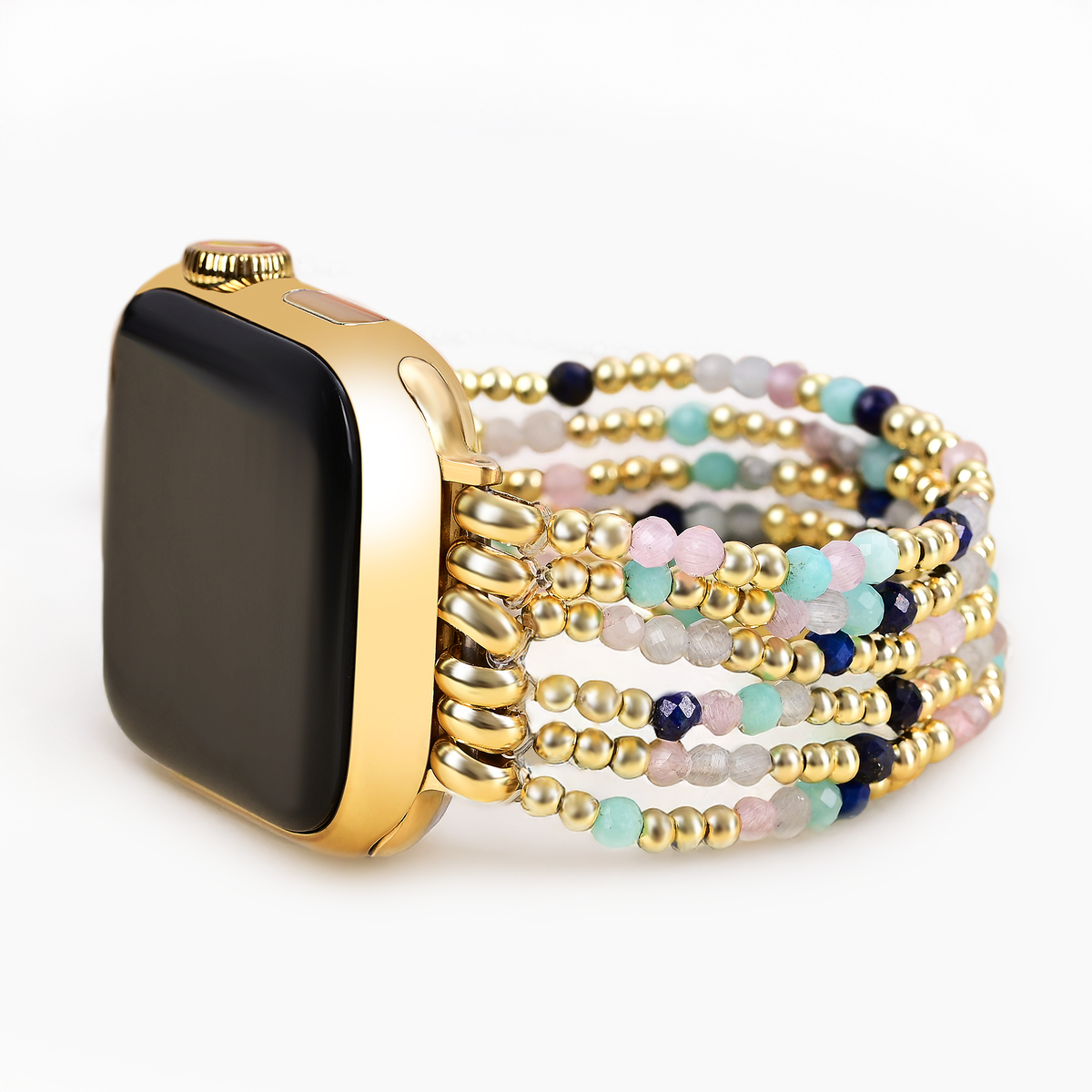 Cinturino elasticizzato Apple Watch in lapislazzuli e amazonite gioiello