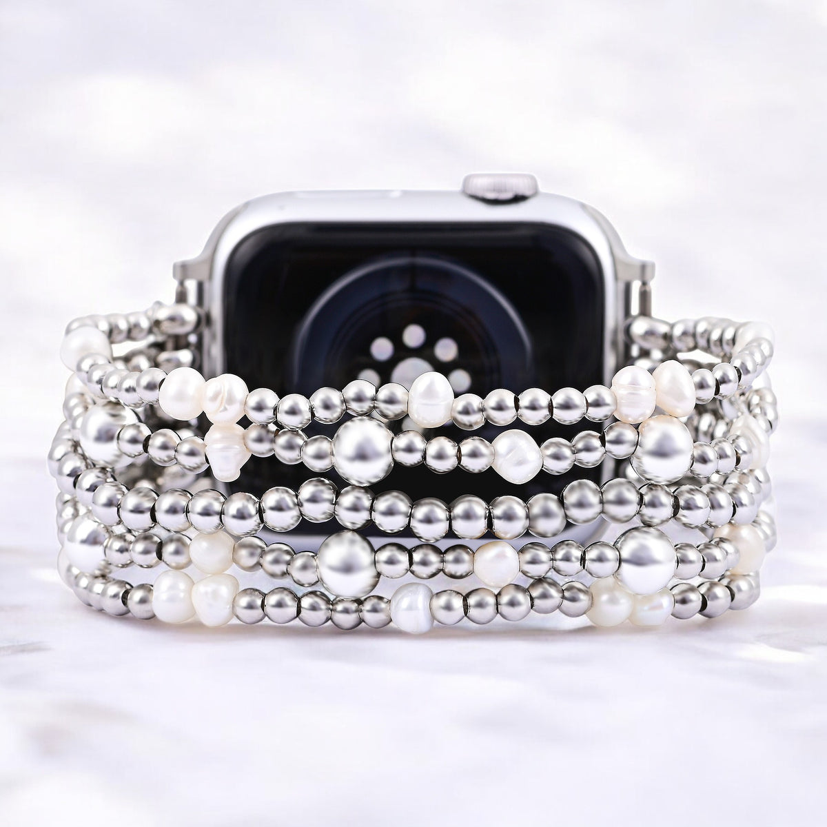 Cinturino Apple Watch elasticizzato con perle scintillanti