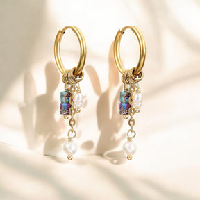 Orecchini a cerchio con perle e agata Golden Grace