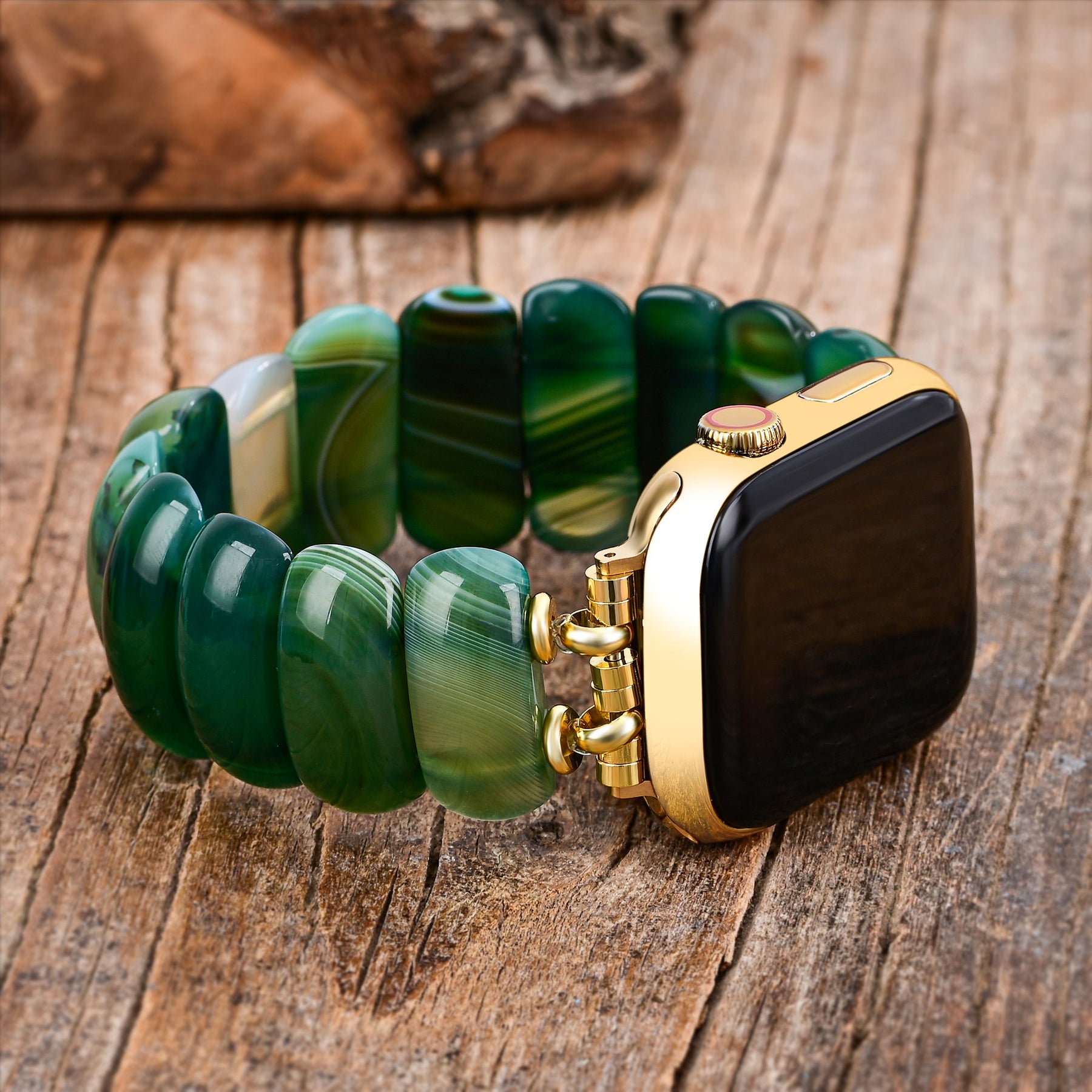 Bracciale Elasticizzato in Agata Verde Smeraldo Apple Watch