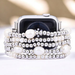 Cinturino elastico per Apple Watch in perla e argento