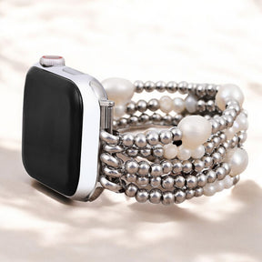 Cinturino elastico per Apple Watch in perla e argento