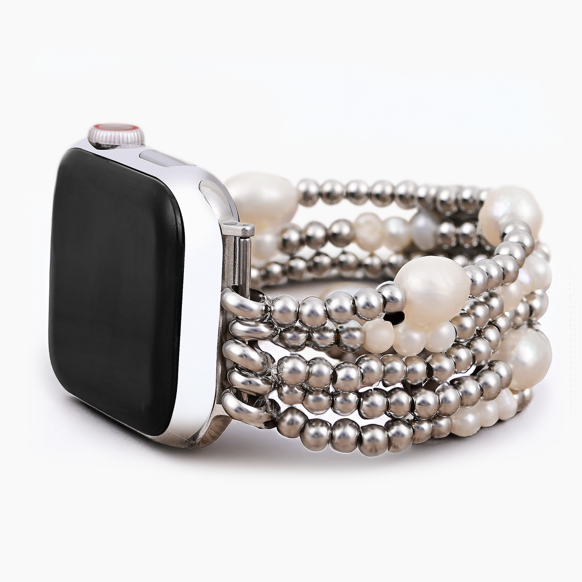 Cinturino elastico per Apple Watch in perla e argento