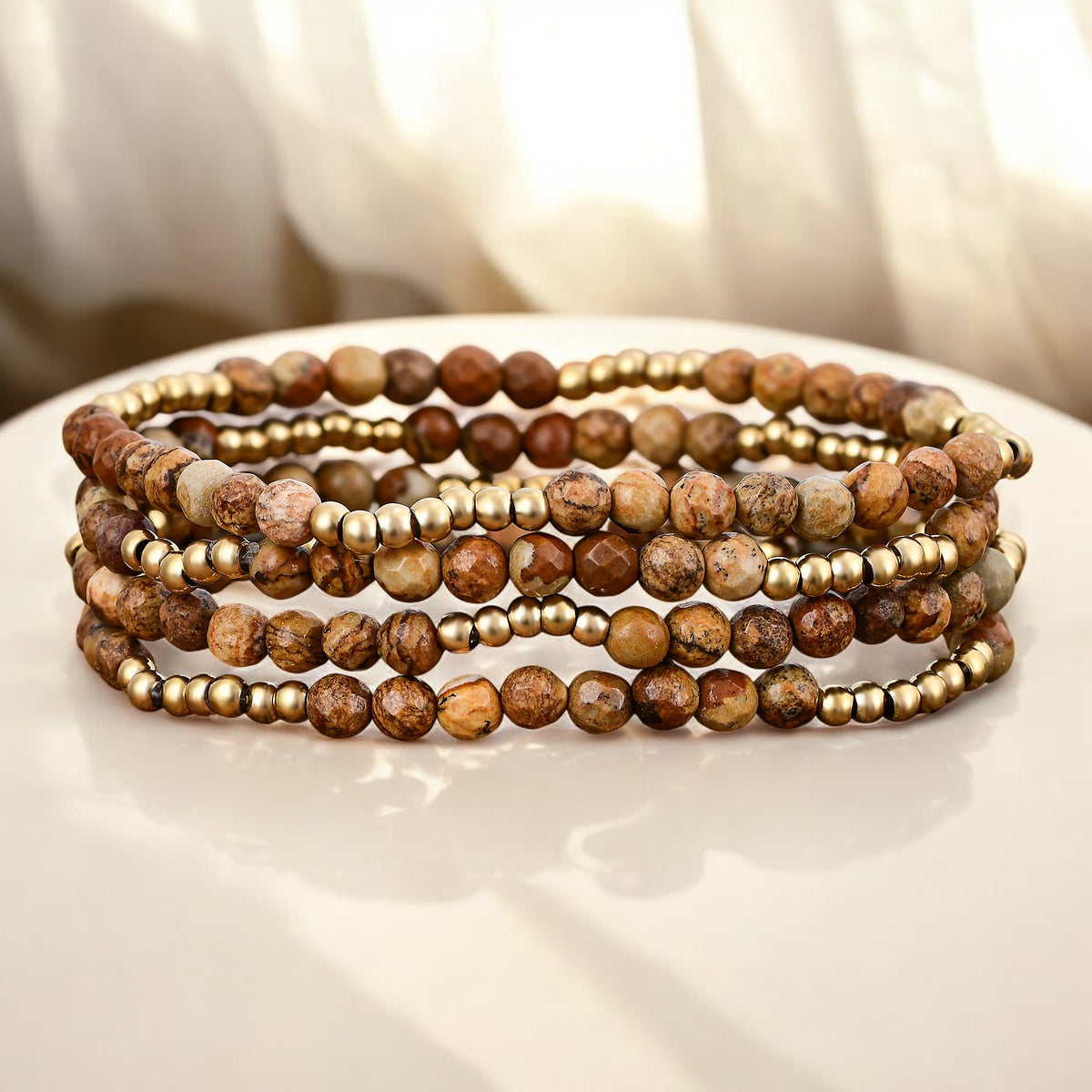 Set di Bracciali in Diaspro Terra Dorata