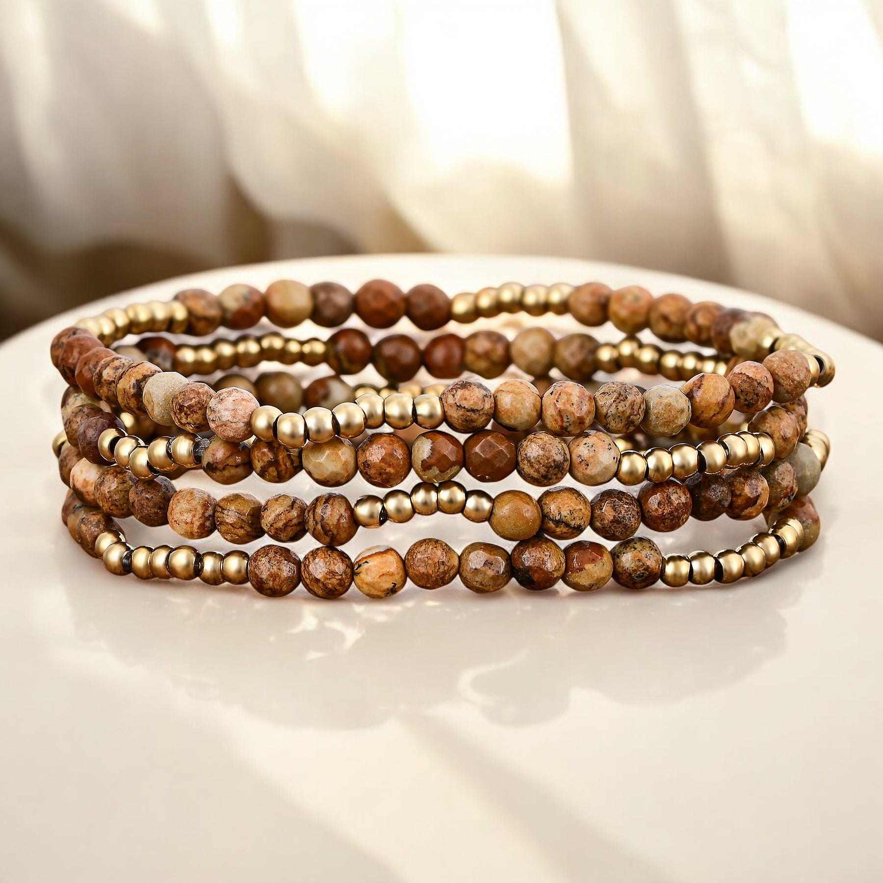 Set di Bracciali in Diaspro Terra Dorata