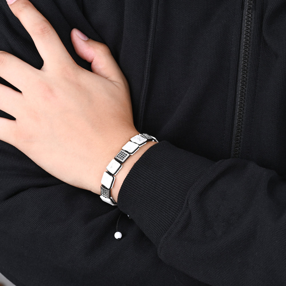 Braccialetto da uomo bianco con turchese