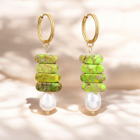 Orecchini a cerchio in perle Ocean Bliss e giada verde