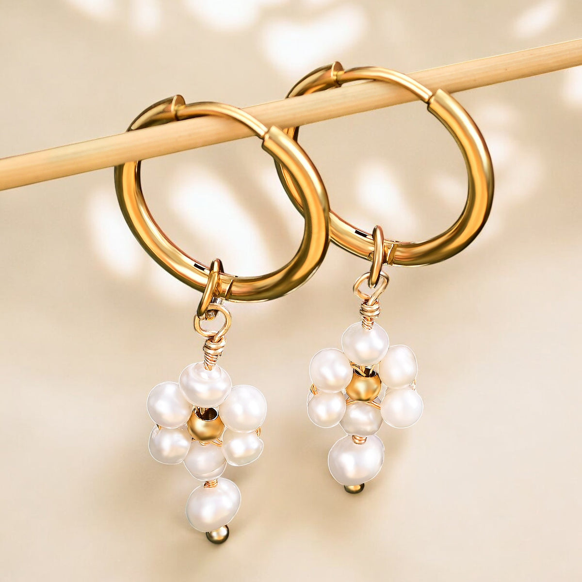 Orecchini a cerchio con perle e agata Golden Grace