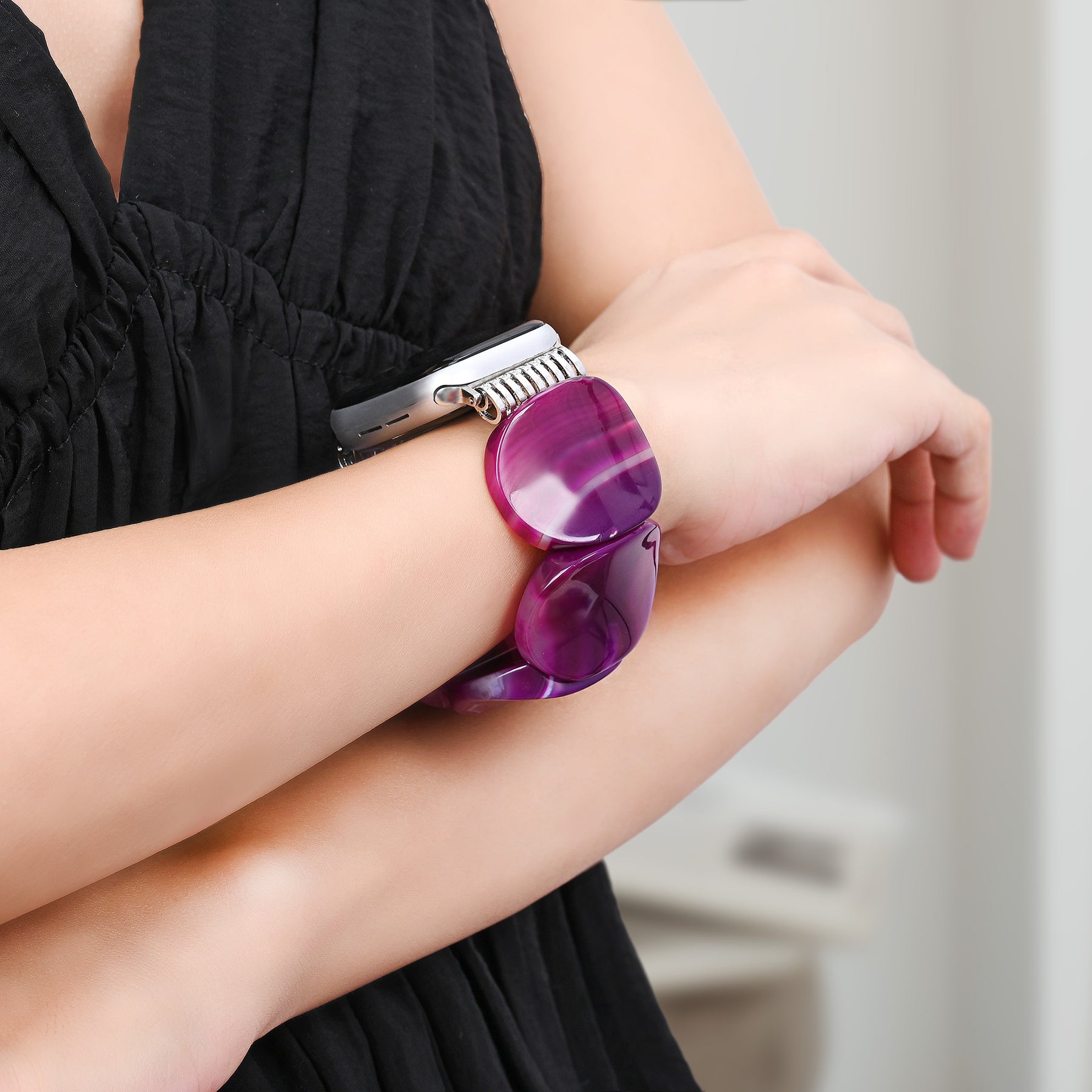 Cinturino elasticizzato Apple Watch in agata prugna mistica