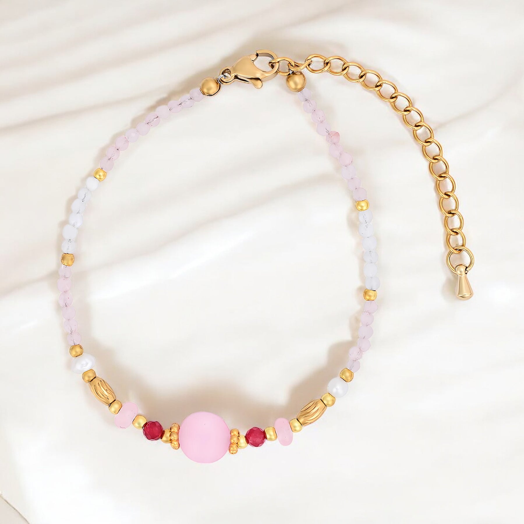 Bracciale in Quarzo Rosa Illuminato dalla Luna
